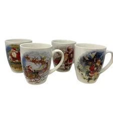 Pottery Barn Nostalgic SANTA Mugs Set of 4 Christmas Holiday NEW