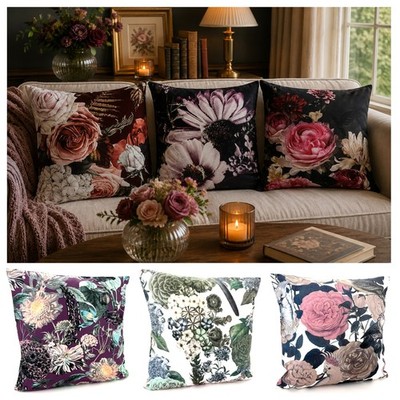 Vintage Dekokissen Samt Blumen Rosen Deko Kissenhülle Flower Art Deco Typ739