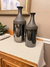 Earthenware Vases Black Mirror Finish Set Of Two