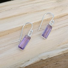 Sterling Silver Faceted Rectangle Amethyst Earrings
