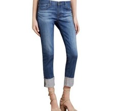 AG Adriano Goldschmeid Stevie Cuff Petite Straight Jean Sz 29P Dark Blue/Stretch