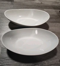 Set of 2 Sides By Over And Back White Oval Porcelain Serving Bowl Dish 12" White