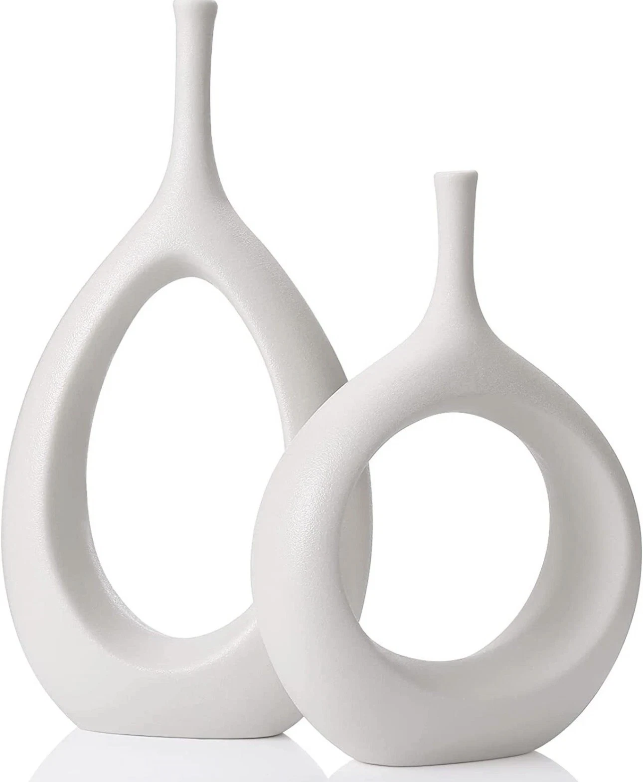 Samawi Ceramic Vase for Flowers Decor Set of 2 White