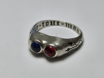 Sterling Silber Mittelalter Stil Posy Ring mit 2 Edelsteinen Größe 8-1/2
