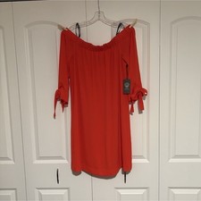 Vince Camuto Red Off Shoulder Crepe Dress Women’s Size 12 3/4 Tie Sleeve NWT