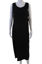Carole Little Women Shift Dress Black Linen V-Neck Sleeveless Long Size 6