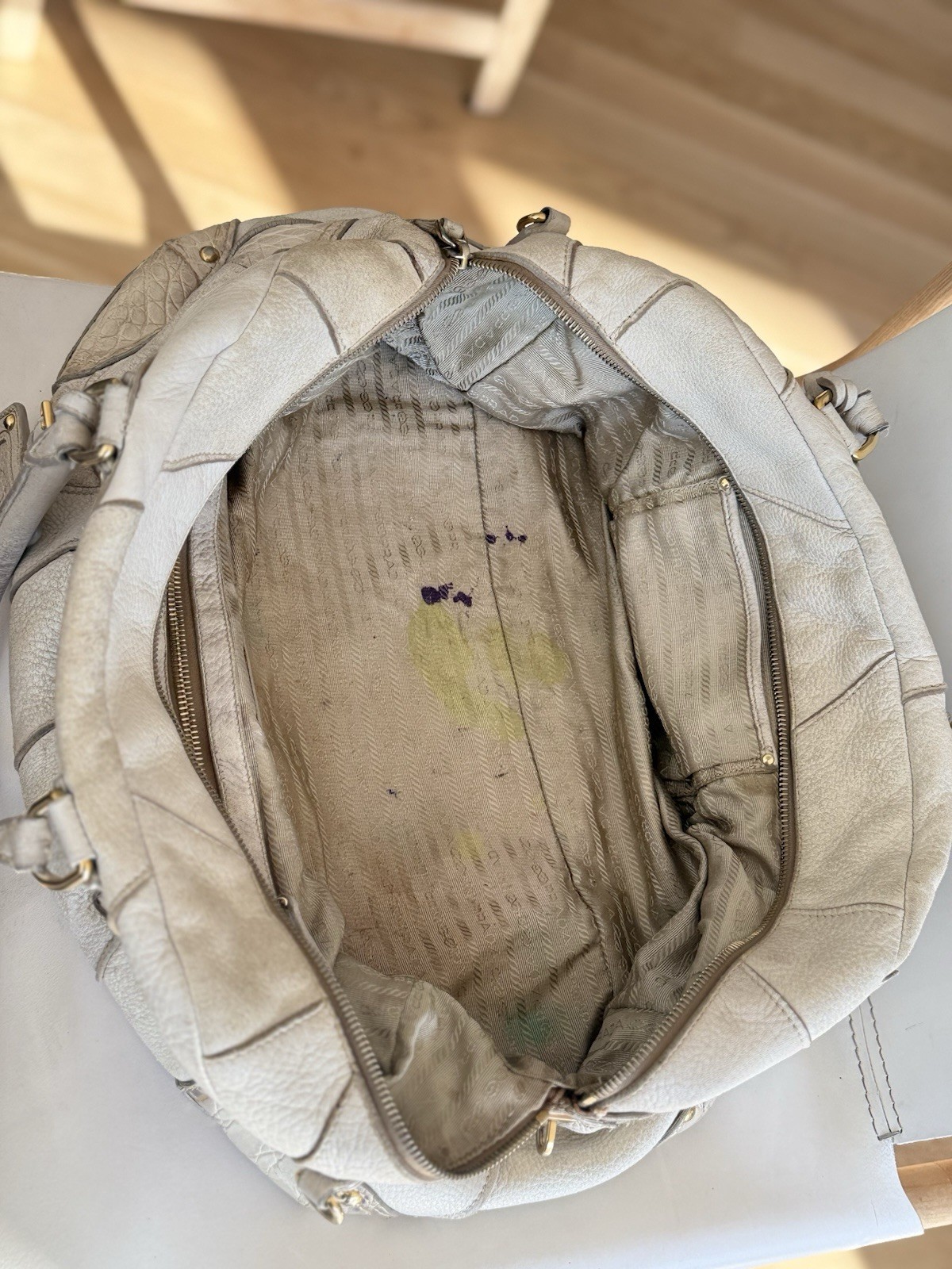 Authentic Prada Cervo Patchwork Bowler Bag Ivory … - image 23