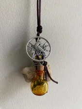 Hag Stone Necklace Raven Pentacle Vial of Basil and Quartz Protection Talisman