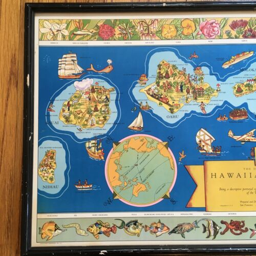 1937 DIE DOLE KARTE DER HAWAIIISCHEN INSELN PARKER EDWARDS Antik Vintage Tiki - Bild 3 von 12