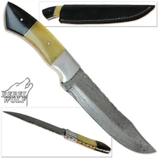 Rebel Wolf Longshot Scout Sniper Damascus Steel Forged Bowie Knife Sharp Knives