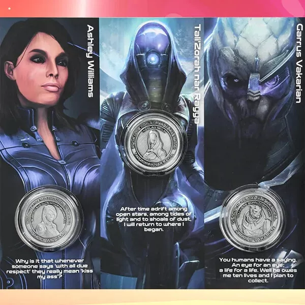 Mass Effect Trilogy Reaper War Challenge Coin 2 N7 Shepard Figure