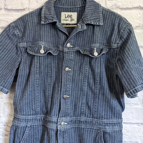 Mono vaquero Lee Union-Alls Denim Mameluco M azul espiga a rayas bohemio Foto 3 de 4