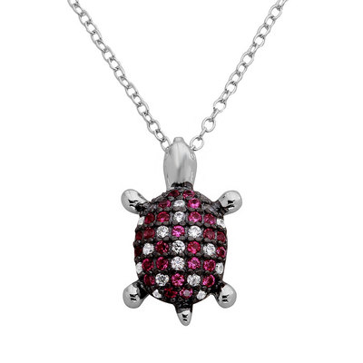 #ad TURTLE NECKLACE PENDANT LAB CREATED DIAMONDS amp; RUBYL 925 STERLING SILVER $64.89