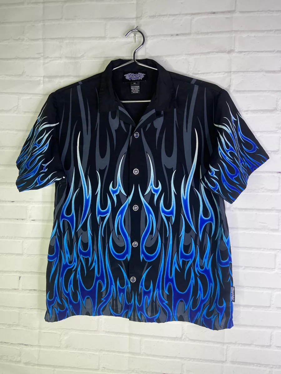  Blue Flame Fire Men's Short Sleeve Shirts Casual