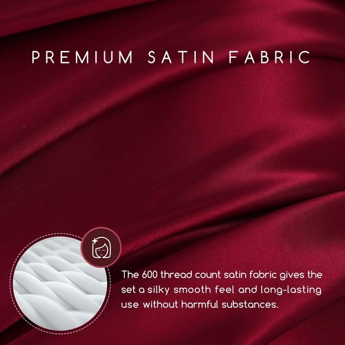 MR&HM Satin Bed Sheets, King Size Sheets Set, 4 Pcs Silky Bedding Set with 15 - Picture 3 of 6