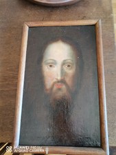 Antico dipinto ad olio religioso Gesù Cristo biblico olio su tela XIX secolo Maria