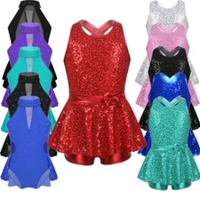 Kids Girls Sequins Ballet Jazz Modern Latin Dance Tutu Dress Gymnastic Leotard