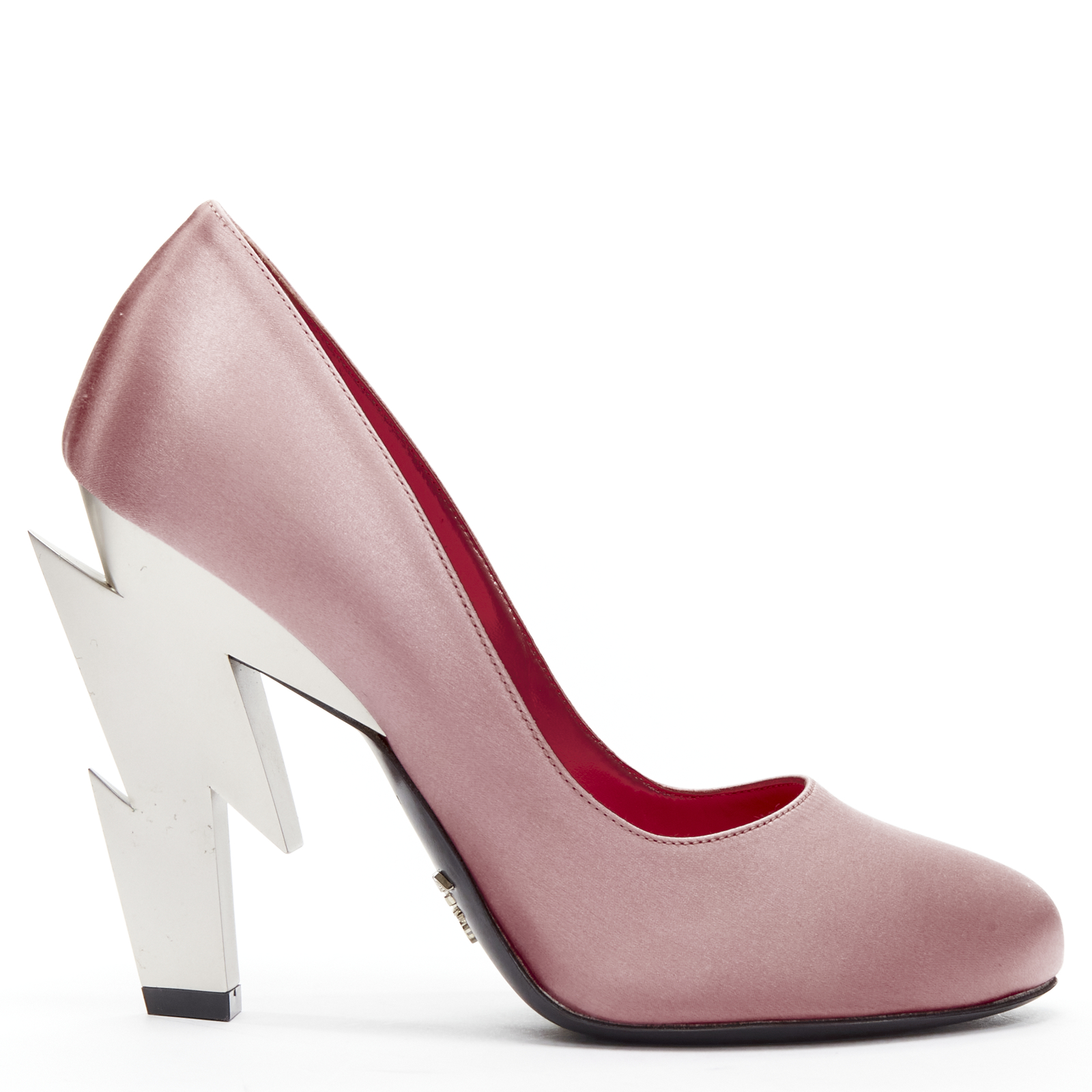 new PRADA Lightning Bolt pink silk satin silver metal heel pump EU38 | eBay