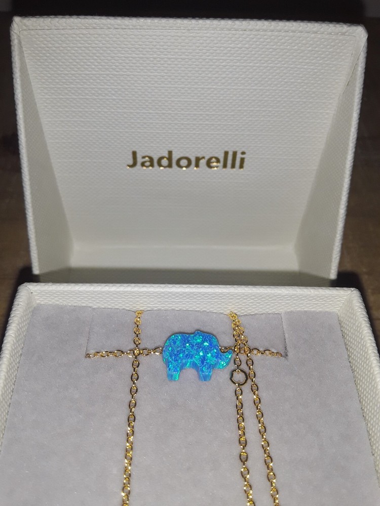 Jadorelli Blue Opal Elephant Necklace Gold Plated Sterling Silver Chain New