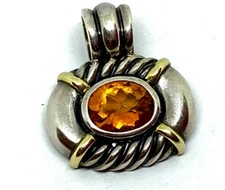 David Yurman 3.5ct citrine Sterling Silver 14K Gold Large Cable Pendant Enhancer