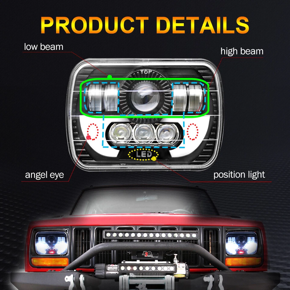 2 герметичных светодиодных фары дальнего света для Ford E-150 E-250 E-350 H6054 7x6 дюймов - Изображение 4 из 4