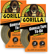 Gorilla Tape Mini Duct Tape To-Go Roll 1" X 10 Yd Travel Size Black Pack of 2 