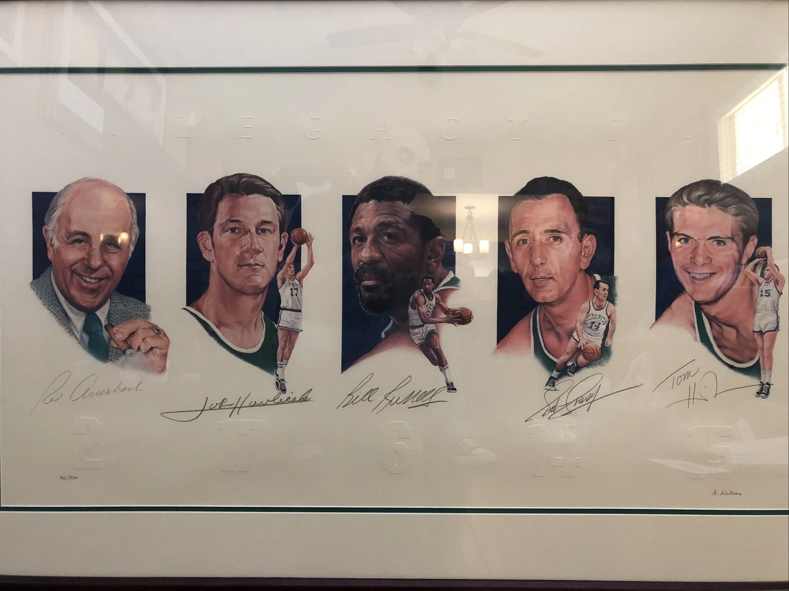 Boston Celtics Legends Lithograph 56/500 Signed Russell Cousy Auerbach Havlicek
