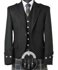 Men's Black Argyle Kilt Jacket With Vest Men's 100 Wool Wedding Kilt Jacket.