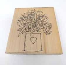 Dots Spring Bouquet V116, Roses, Daisy, Tulip Wood Mounted Rubber Stamp 5" Large