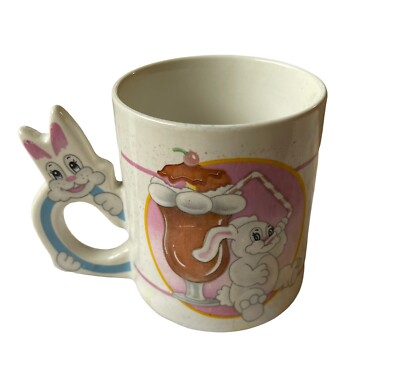 Bunny Rabbit Coffee Mug Drinking Ice Cream Sundae Root Beer Float Cup Mug Straw