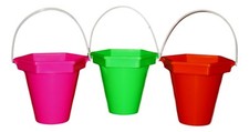 3 SAND BEACH BUCKETS 1 ea LIME, PINK, ORANGE WEDDING CENTERPIECE MFG USA