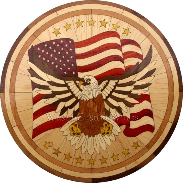 36" Assembled Wood Floor Medallion Inlay 261 Piece Eagle Flag Flooring