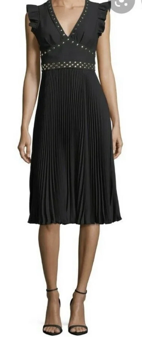Abito nero Kate Spade borchie crepe taglia 6 VENDITA AL DETTAGLIO $248