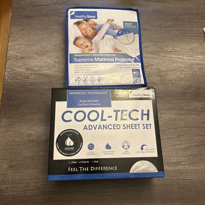 Healthy Sleep Cool Tech Advanced Sheet Set Plus Mattress Protector Twin XL New