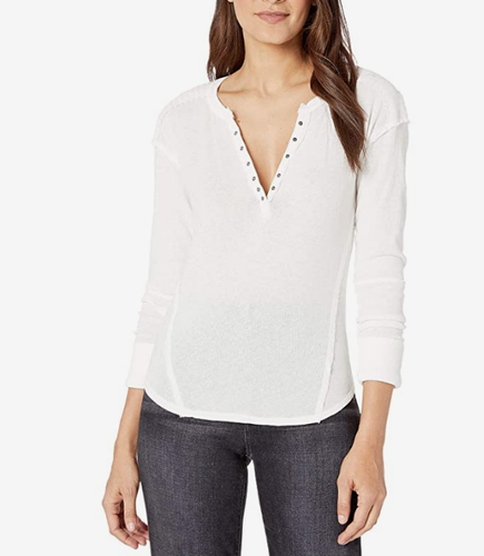 Free People Womens Ivory Military Mix Henley Tee L72837 Size Small - Foto 1 di 3