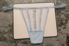 NWT VICTORIA'S SECRET BLUE TULLE GLITTER RHINESTONE JEWEL CHARM THONG PANTIES