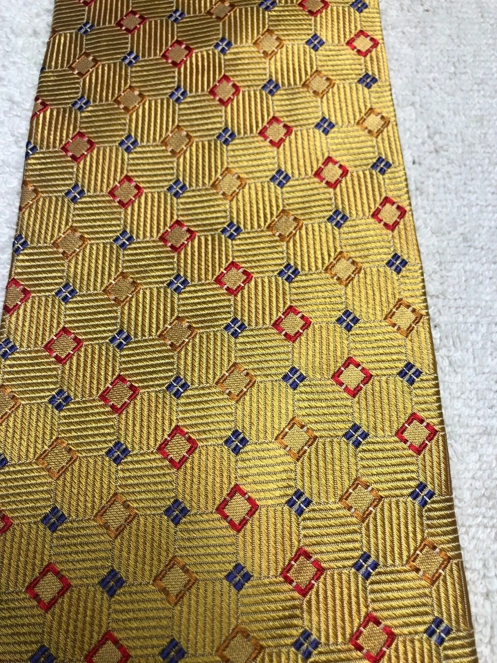 JOS A BANK MENS TIE YELLOW WITH RED BLUE GOLD 4 X 60 - Image 3 of 4