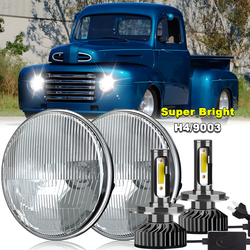 For Ford F1 1948 1949 1950 1951 1952 Pair 7" Inch Round LED Headlights DRL