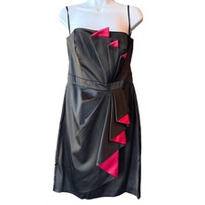 WHITE HOUSE BLACK MARKET NWT Satin Ruffle Cocktail Evening Dress Black Size 8