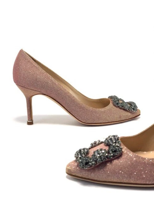 MANOLO Blahnik Hangisi 70mm Champagne Embellished Shimmer Pumps EU