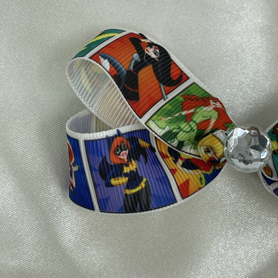 Girls Hair Bow Clip DC Comics Female Heroes Ribbon w Rhinestone Accent 4"x2"  - Image 3 of 4