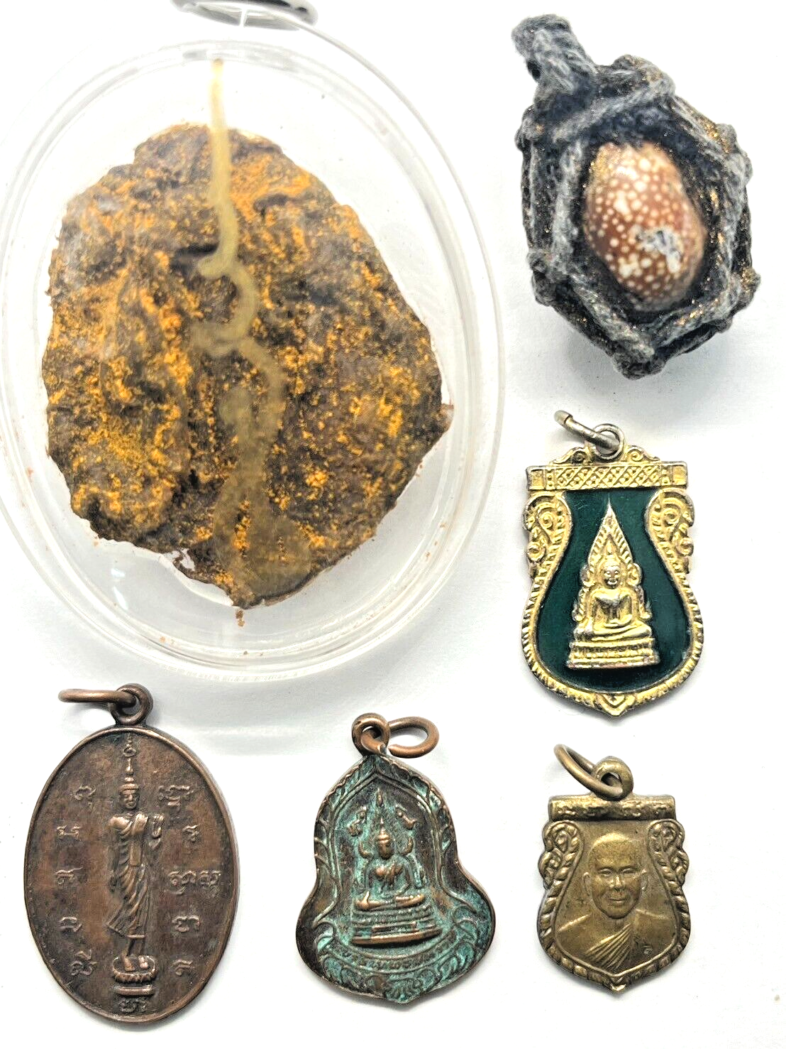 6pcs Thai Amulet Coin Shell SACRED Buddha Charm RARE Antique Collectible Item