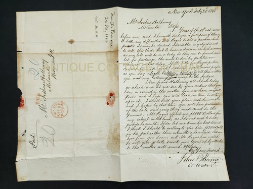 1848 antique STAMPLESS COVER LETTER ny JOHN PHOENIX wisconsin territory HATHAWAY