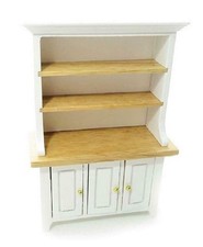 Maison de Poupées Blanc et Chêne Clair 3 Portes Commode Cuisine Salle à Manger