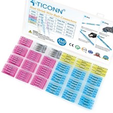 TICONN 240 PCS Heat Shrink Butt Connectors Kit, AWG 24   10 4 Sizes Butt Spli...