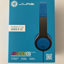 JLab JBuddies Gen 2 Folding Kids Wired Headphones Blue Gray Volume Safe  