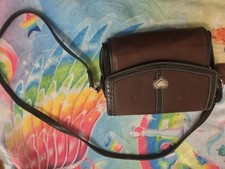 Women  s Small Brown/Black Crossbody Wallet Bag Detachable Strap Zip Snap
