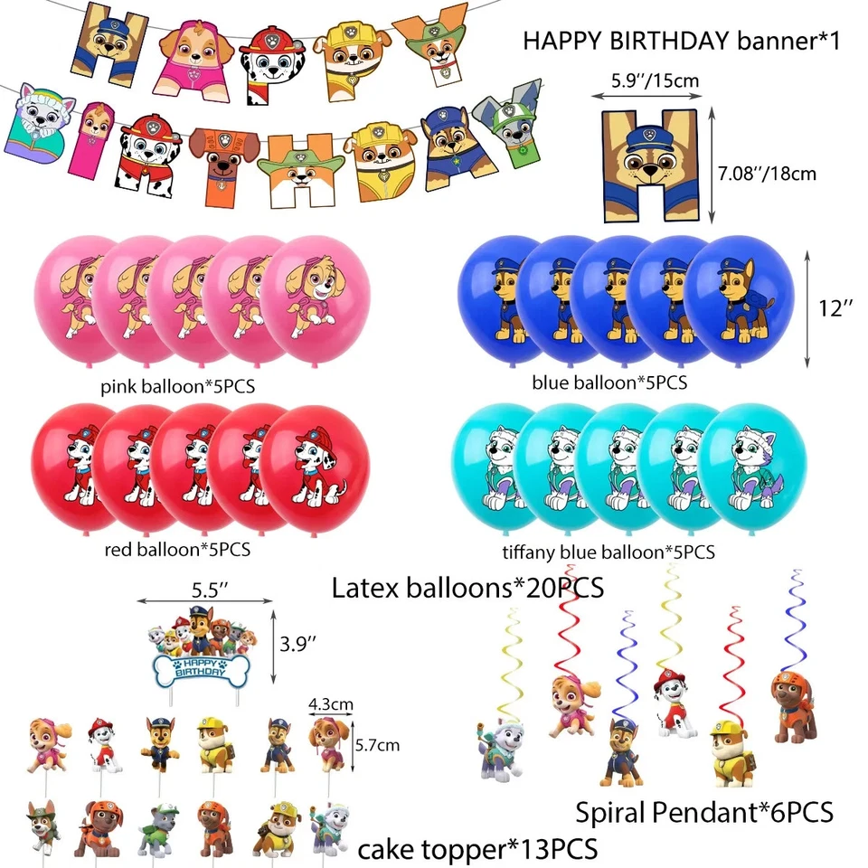 Paw Dog Patrol Cumpleaños Fiesta Decoración Set Globos Banner Vajilla Kit Completo Foto 2 de 4