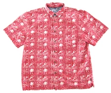 Pelagic Cotton Red White Fishing Tropical Floral Hawaiian Short Sleeve Shirt XXL