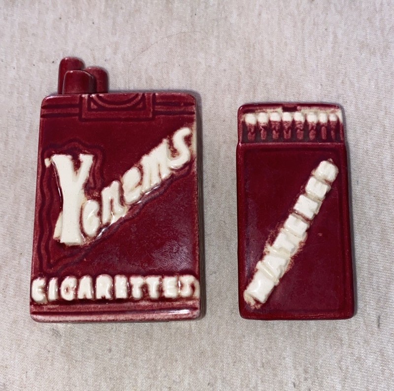  Vintage Pair Of Treasure Craft Yenems Cigarettes And Matches Salt & Pepper